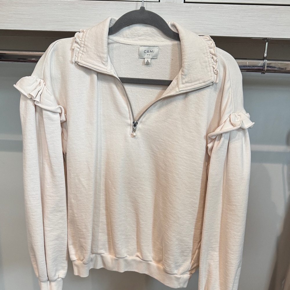 Cami NYC Blush Half-Zip Ruffle-Trim Sweatshirt